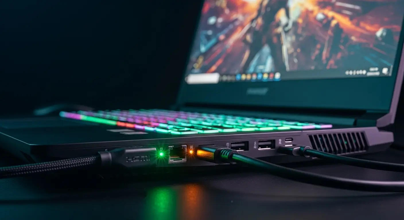 gaming-laptop-ports-and-connectivity-options ports of gaming laptop USB-C, HDMI, and an Ethernet jack