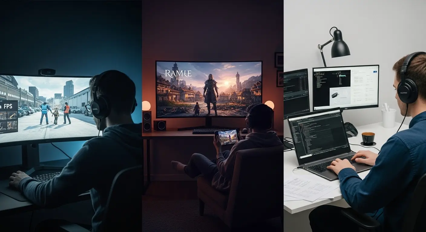 gaming-laptop-user-profiles-comparison AAA gamer, and a hybrid student/professional user